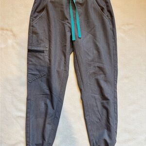 Figs Womens Charcoal Cargo Pants with Teal Accent